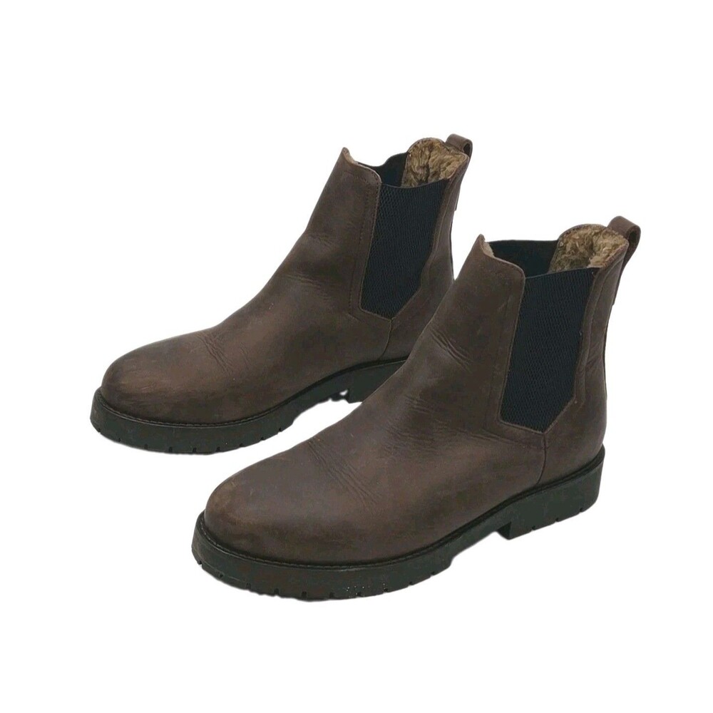 Fairfax & Favor Ankle Boots Women 11 42 Brown Leather Chelsea Fur Lined Pull-On